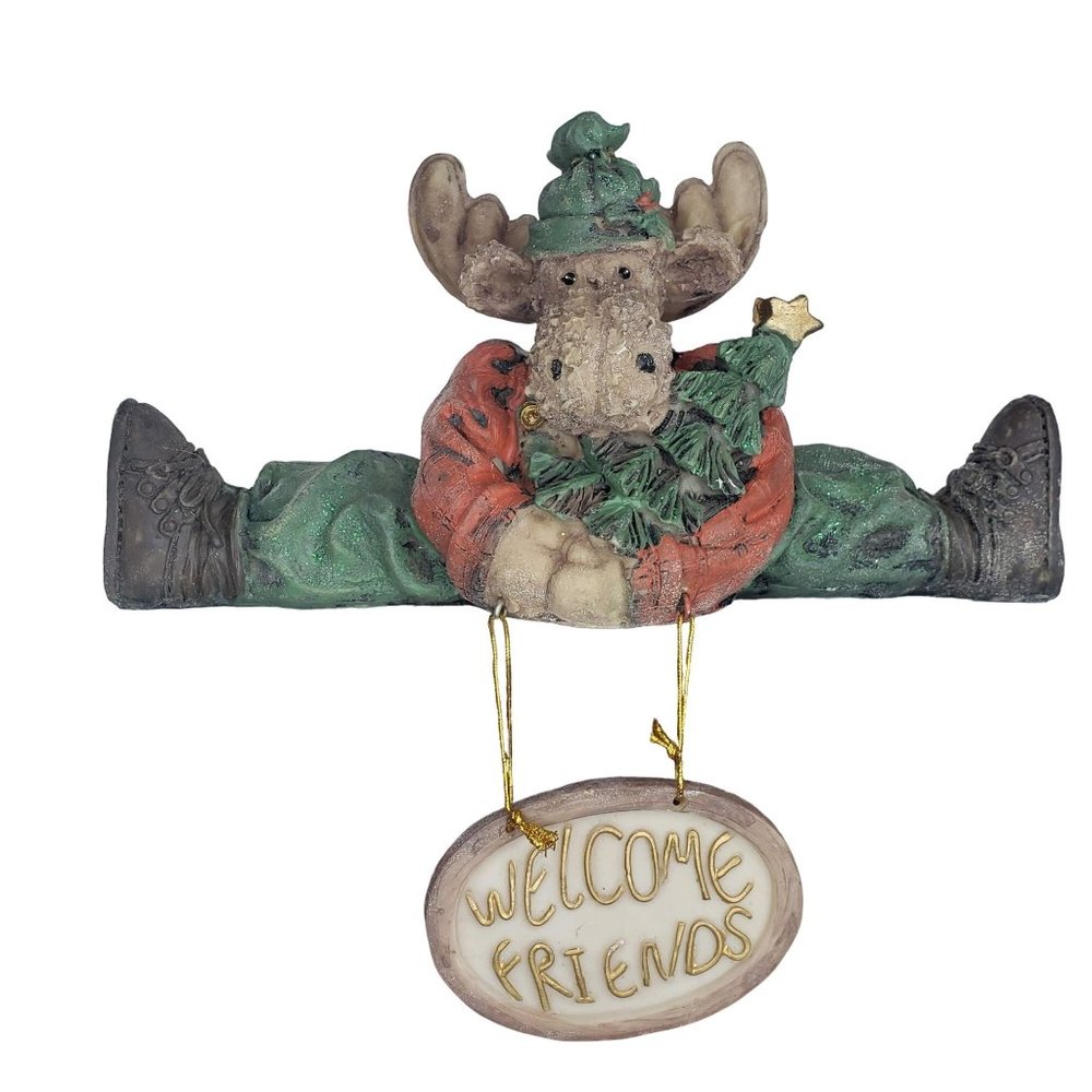 Welcome Friends Moose Shelf Sitter Christmas Decor